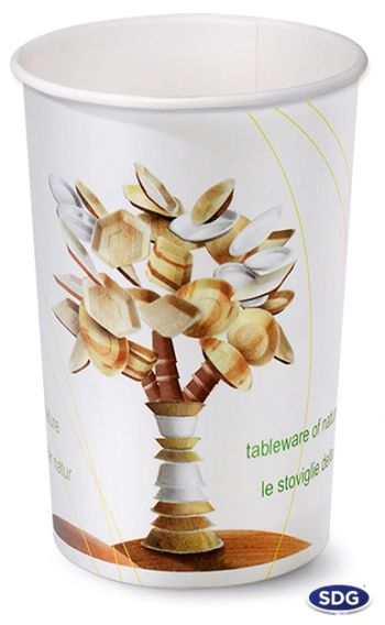 Bicchiere per bevande calde monouso biodegradabile e compostabile in cartoncino laminato con biopolimero Palm Tree Bio