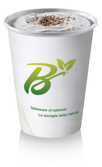 Bicchiere per bevande fredde monouso biodegradabile e compostabile in cartoncino laminato con biopolimero Bioplat Bio